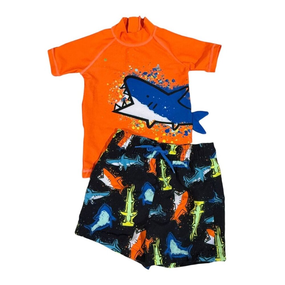 Next Swim Outfit Board Shorts And Rash Guard Sharks Size 18-24 Months